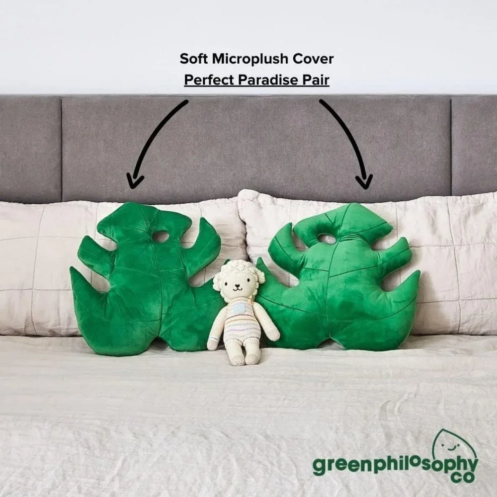 Green 3D Accent Monstera Deliciosa Succulent Philosophy Plush Leaf Throw Pillow